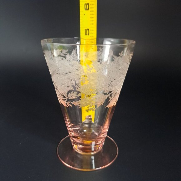 Tiffin Franciscan Sylvan Pink Etched Glass Footed Tumbler - Picture 9 of 16